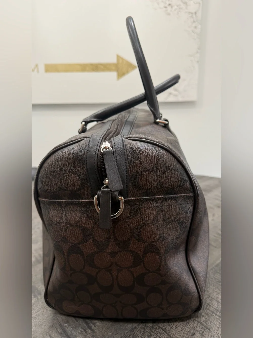 Coach Brown Signature Canvas Duffel with Dark Brown Trim
